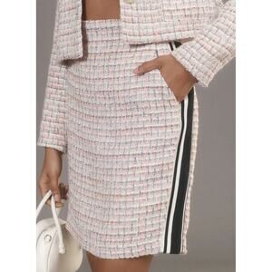 Maeve Anthropologie Pink Tweed Side Knit Tuxedo Stripe High Waist Pencil Skirt